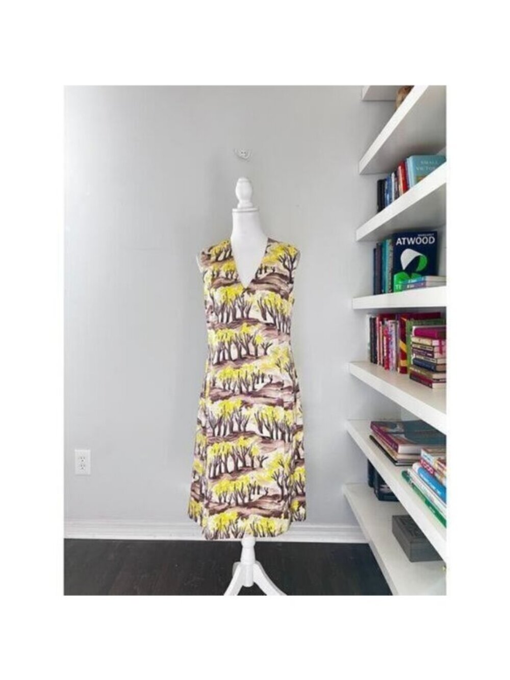 MARNI yellow & brown tree printed scoop neck Aline dress size 42
